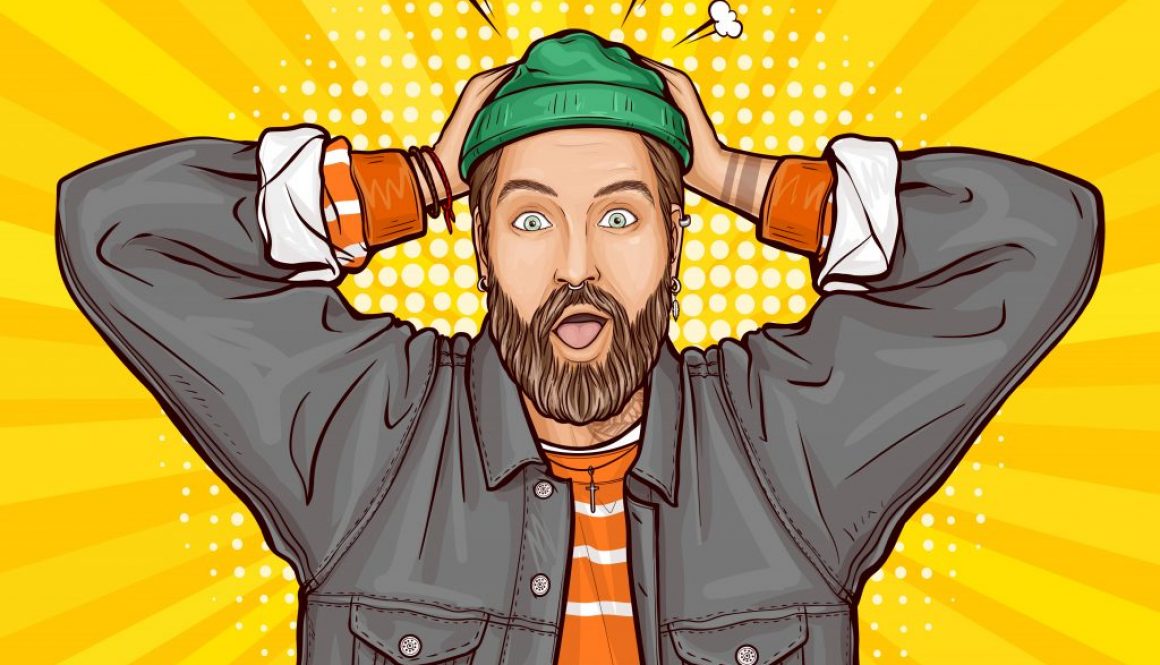Surprised, shocked or perplexed modern hipster man Surprised, shocked or perplexed modern hipster man